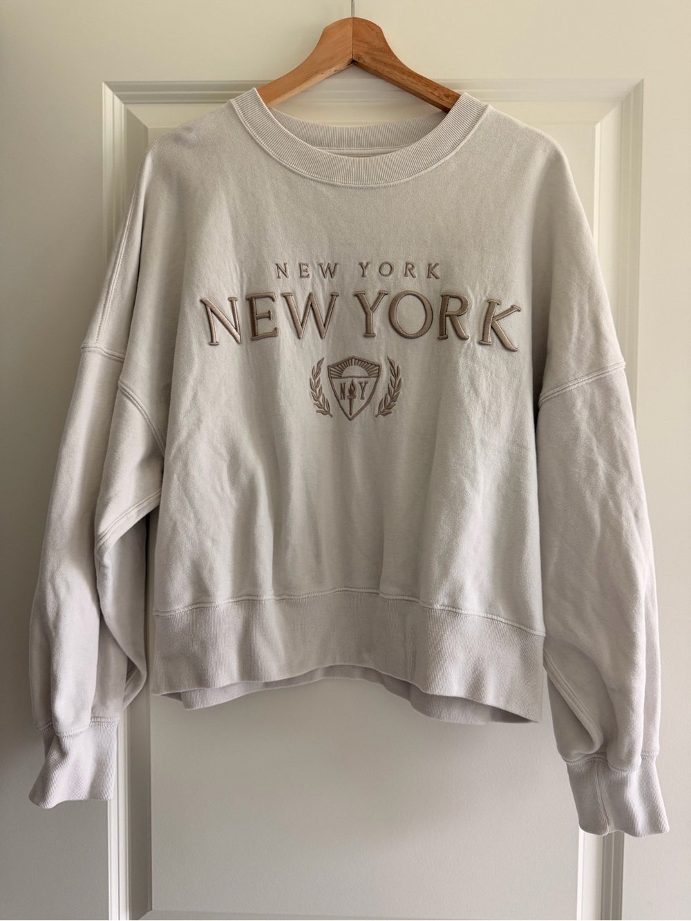 Abercrombie & Fitch Cream Embroidered New York Crewneck Sweatshirt